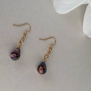 18K Gold Plate Purple Bead Dangle Earrings NWT